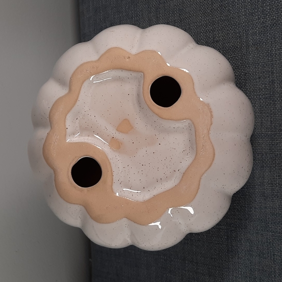 Ceramic Pumpkin Figure Tabletop Decor Fall Harvest Half Glazed White Natural - Picture 4 of 6